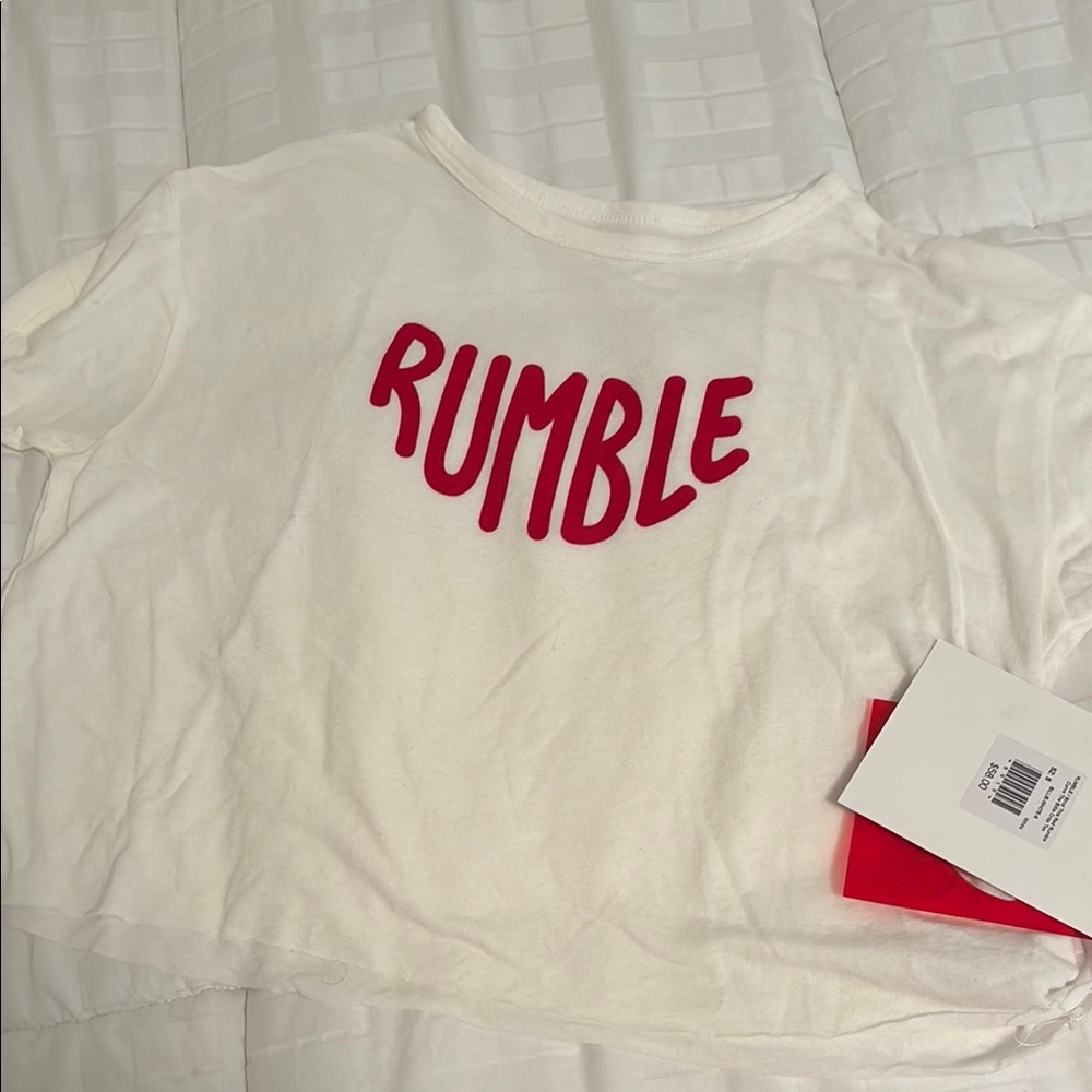 White T-Shirt with Red 'Rumble' Print